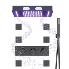 Rain Shower Smart Thermostat Shower System with Body Jets with LED Music