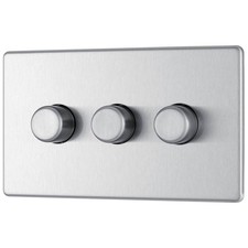 Dimmer Switch 3 Gang 2 Way Brushed Steel 400W Screwless LED Halogen Incandescent