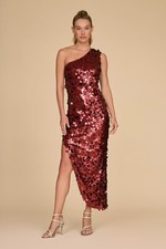 Thea One Shoulder Sequin Dress - Burgundy and Navy THE NOLI SHOP