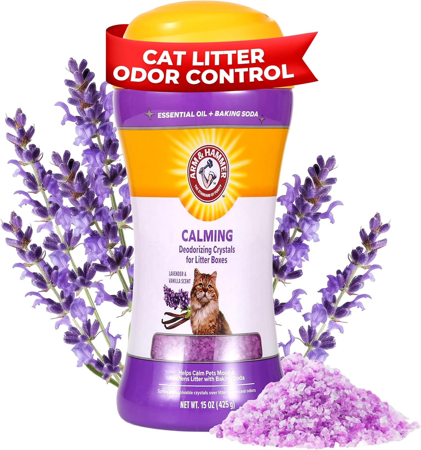 Cat Crystal Deodorizer for Kitty Litter Box - Calming Lavender & Vanilla Scented