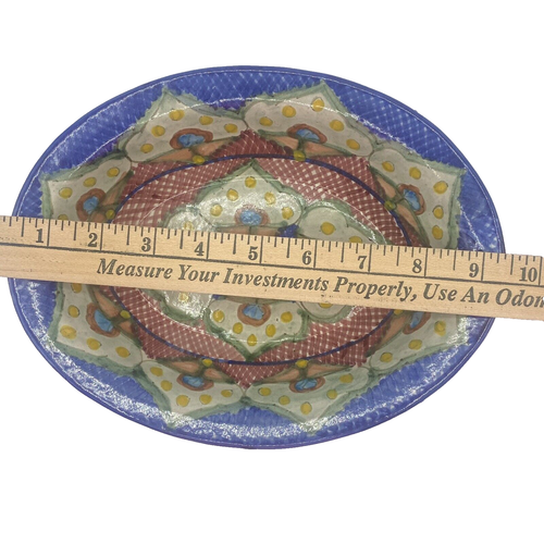 Vintage Talavera Mexican Pottery Serving Casserole Dish Bowl Blue Red Mexico - Picture 7 of 10