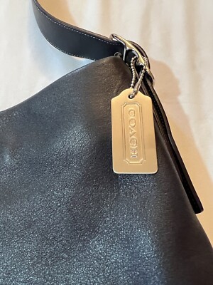 Vtg Coach 9179 Navy & White Nautical Rugby Color Block Leather