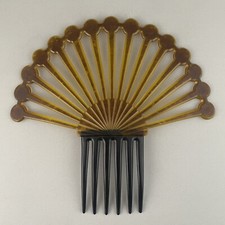 Vintage Celluloid Hair Comb Art Deco Amber Black Large
