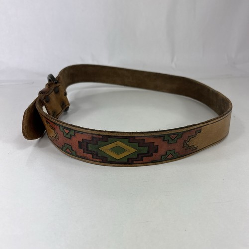 Mossimo Supply Colorful Tribal Brown Leather Belt - Women's Size 38 - Picture 2 of 7