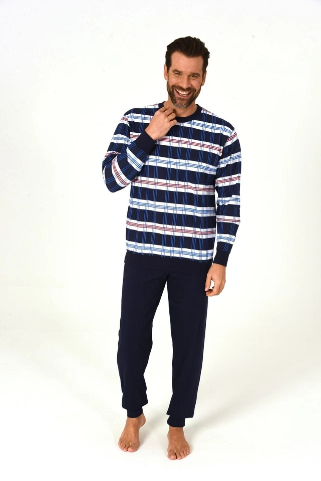 Neu Herren/Männer Schlafanzug/PYJAMA Dunkelblau/Blau 100% Baumwolle Punkte 0786 - Bild 2 von 4