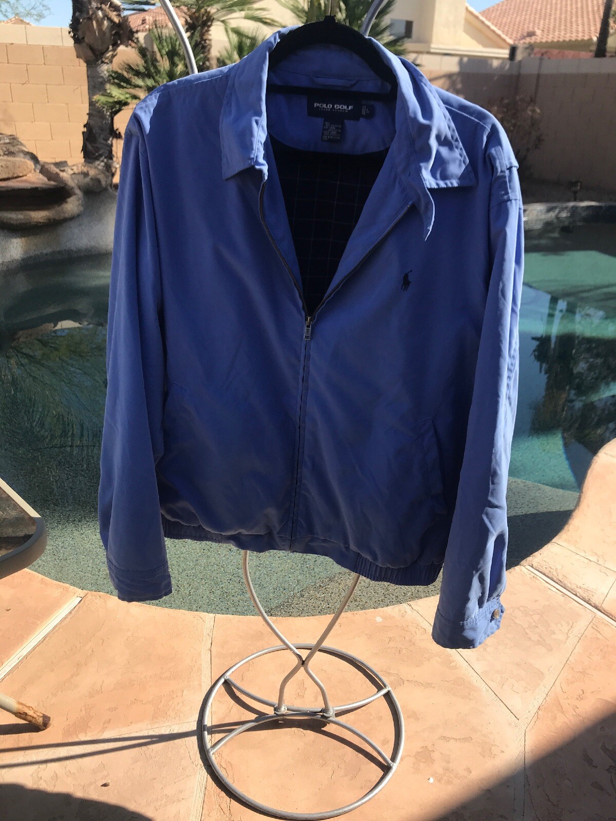 POLO Ralph Lauren Mens L Golf Jacket Wind Breaker Navy Blue Pony Logo Boxe2