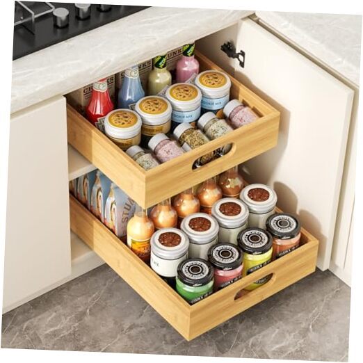 1PCS Pull Out Cabinet Organizer, Bamboo Wood 16.54
