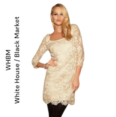white house black market lace shift dress White House Black Market Champagne Gold / Ecru Lace Mini Shift Dress Size 4