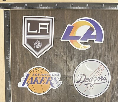 Los Angeles Sports Theme 4-Pack NFL NBA MLB NHL Stickers Laptop/Skt Board/Bike