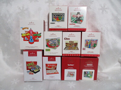 Hallmark Family Game Night Ornaments Complete Series Set 2014 - 2023 Sorry Clue