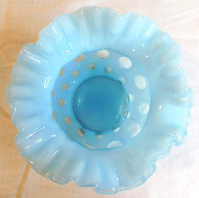 Vintage Fenton blue Opalescent COIN DOT Vase with Ruffled rim | eBay