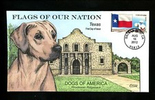 US FDC #4323//4332 / 4323 Collins Hand Painted 2012 CA Flags Texas TX Ridgeback