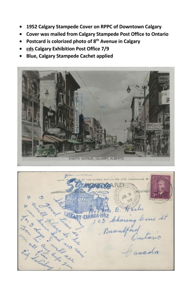 Postcard 1952 Calgary Stampede Canada Downtown Calgary Cars Hotel