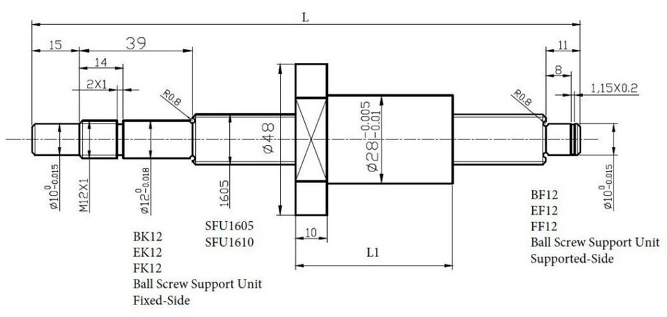 Ball Screw Set SFU1605-250mm~1500mm CNC& Ballnut Housing & BK/BF12 & Coupler DIY - Image 2 of 4