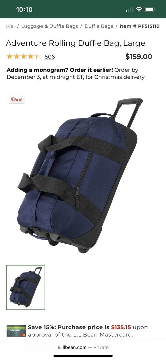 LL Bean 30 Rolling Adventure Duffle Bag Black Travel w