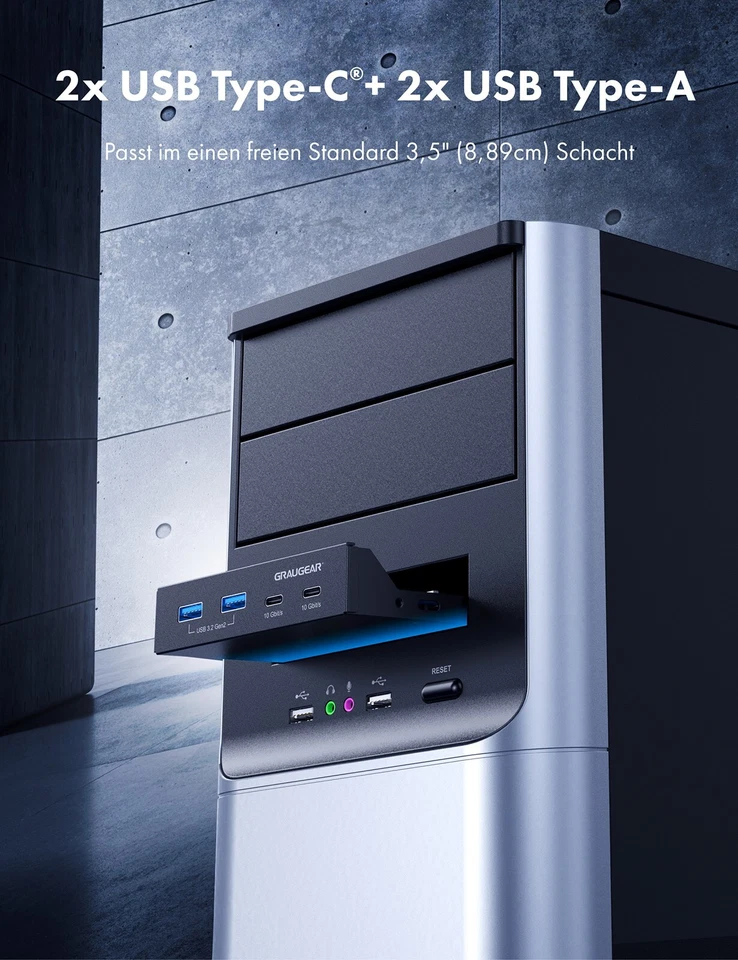 Front-Panel USB-HUB Metall für PC 3 5 Zoll 10Gbps USB-C & USB-A - Bild 2 von 4
