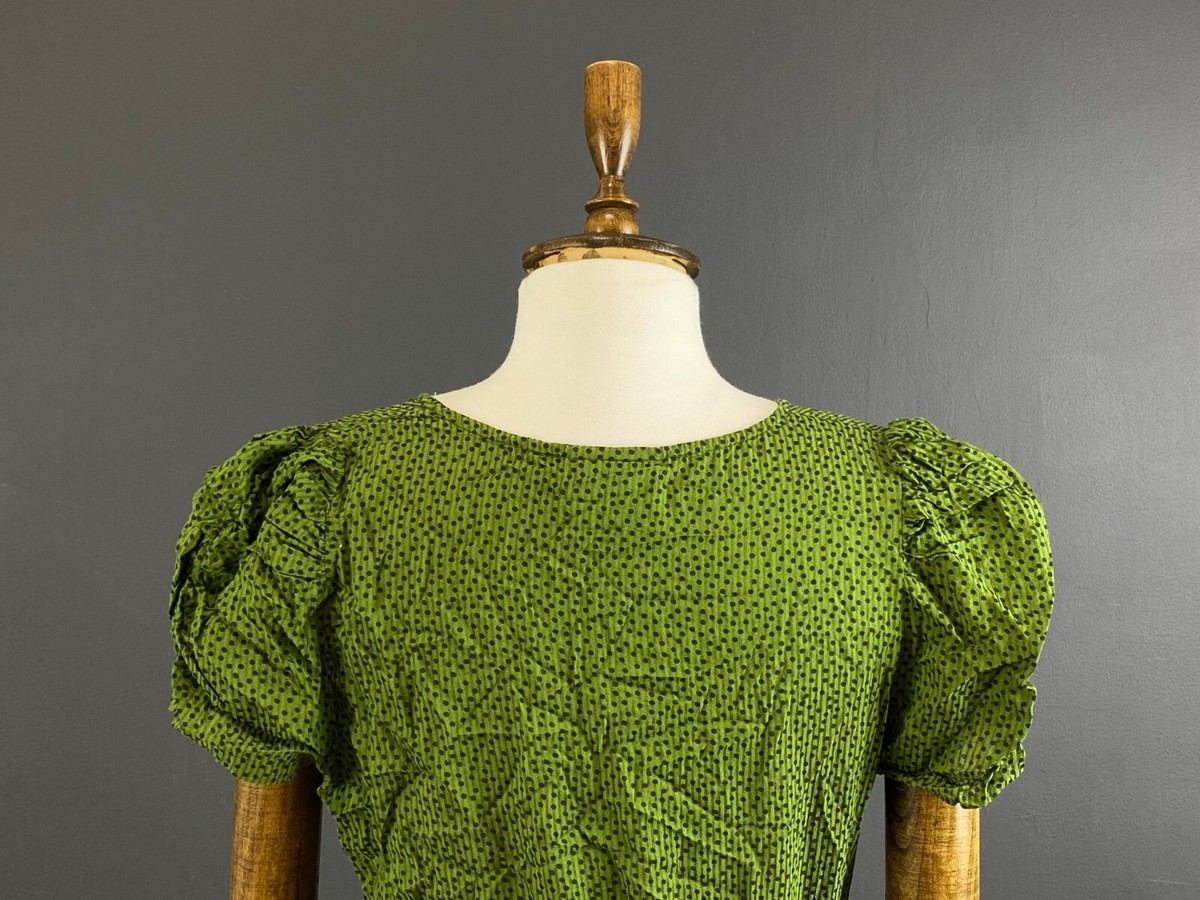 Ganni Green Dotty Short Sleeve V-Neck Peged Dress Size M | eBay