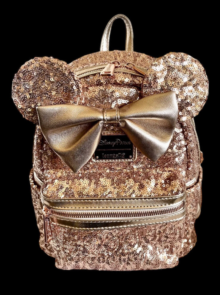 Loungefly Rose Gold Backpack with Mickey Mouse Ears and Satin Bow 2019 Disney Parks Loungefly Sequined Minnie Mouse Rose Gold  main image 2