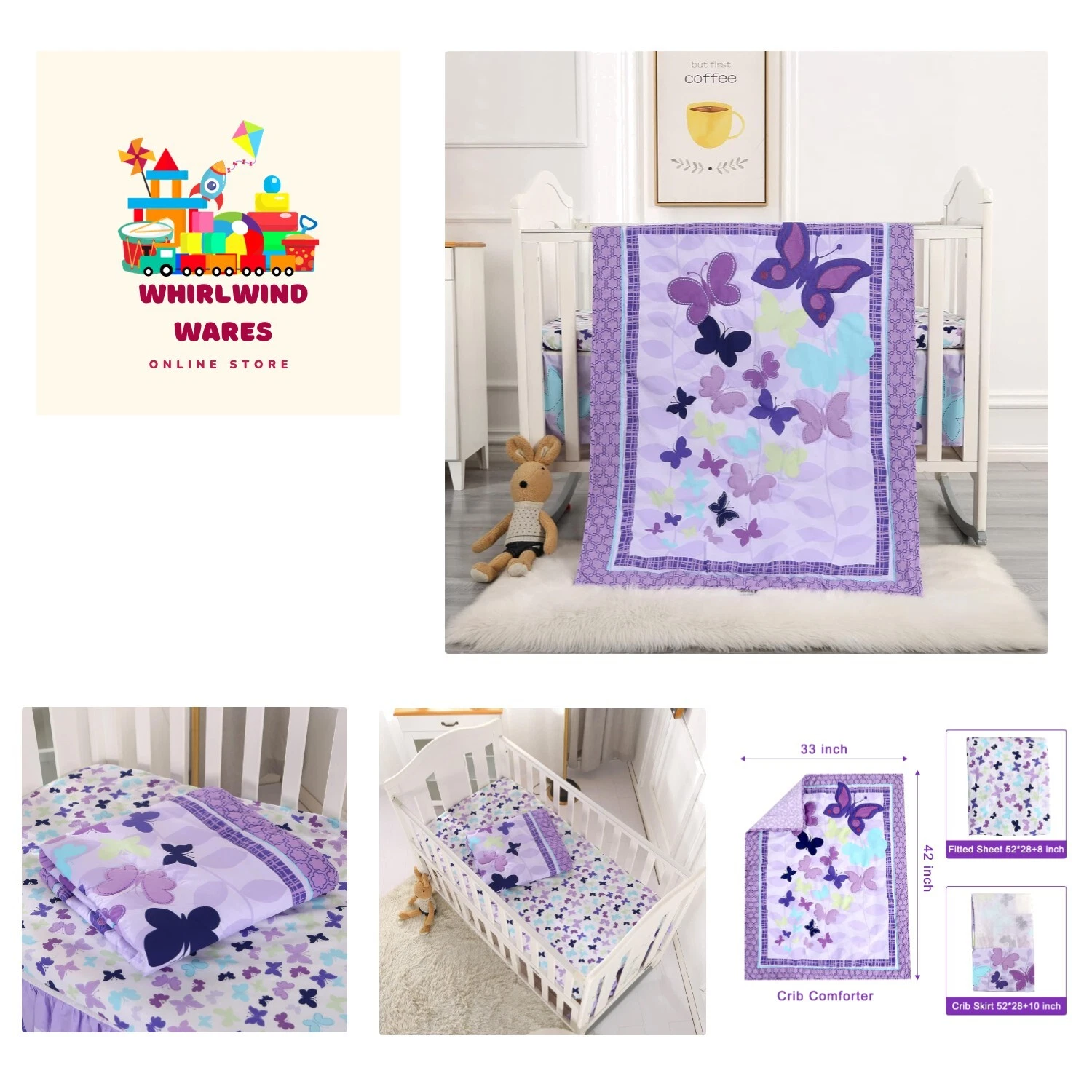 Butterfly Crib Bedding Set for Girls 3 Piece Baby Girl Bedding Sets Purple Nu...
Opens in a new wind