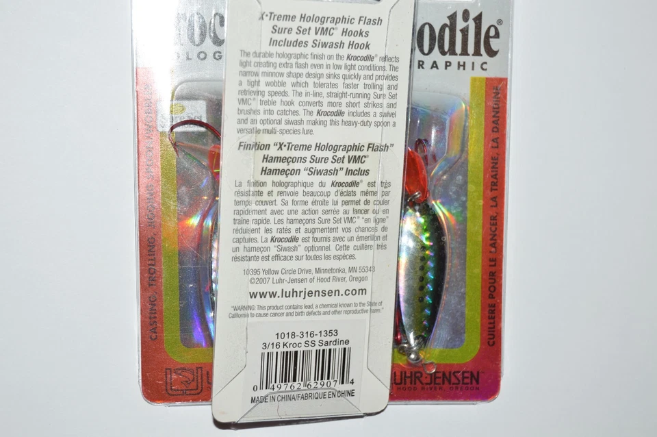 3 señuelos luhr jensen cocodrilo holo cuchara 3/16 oz fundición jigging ss sardina Foto 2 de 2