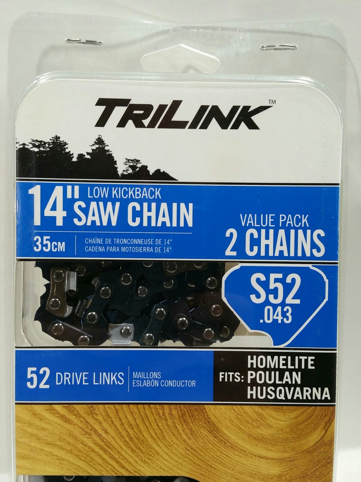 2Pack TriLink Chain Saw 14 Inch S52 .043 Saw Chain 14352X2TLW Battery