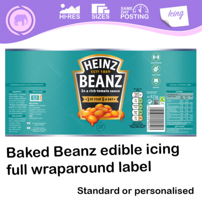 Heinz Baked Beans Beanz Full Label Cake Topper personalisiert essbar Zuckerguss