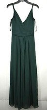 Levkoff Women Evergreen V-Neck Sleeveless Chiffon Front Slit Bridesmaid Dress 2