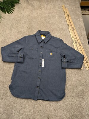 Carhartt Women Blue Shirt Jacket Shacket Side Pocket Medium LOOSE Fit NWT $69.99