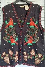 Vtg Bobbie Brooks Women s Christmas Cardinal Button Down Sweater Vest Sz: MED