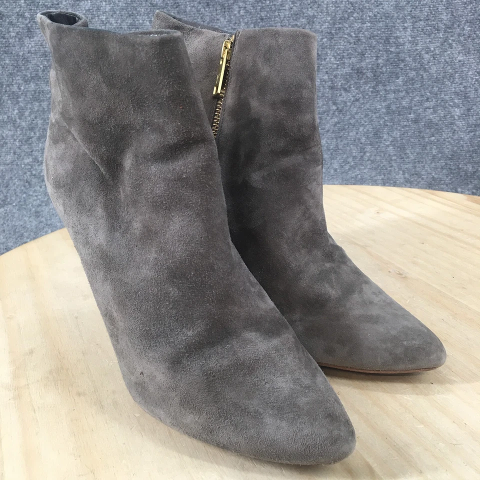 Женские повседневные сапоги Joie 40 на боковой молнии с заостренной лодыжкой серые замшевые на танкетке - Изображение 3 из 4