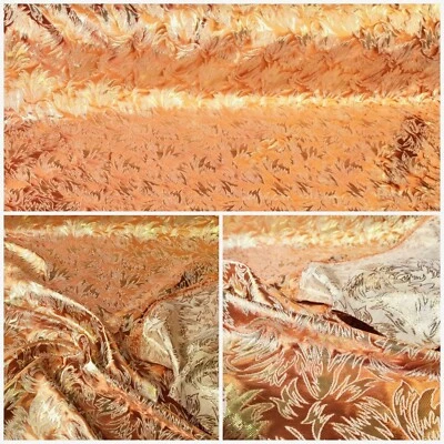 MARKENLOS Jacquard Brokat Möbelstoff Vorhang Gardine Deko Stoff Meterware Orange Goldfaden