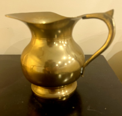 Vintage Solid Brass Pitcher Classic Elegant Clean Lines Detail Wide Mouth India