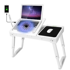 Foldable Laptop Table for Bed Stands w/ Internal Cooling Fan LED Lamp 4 Port USB