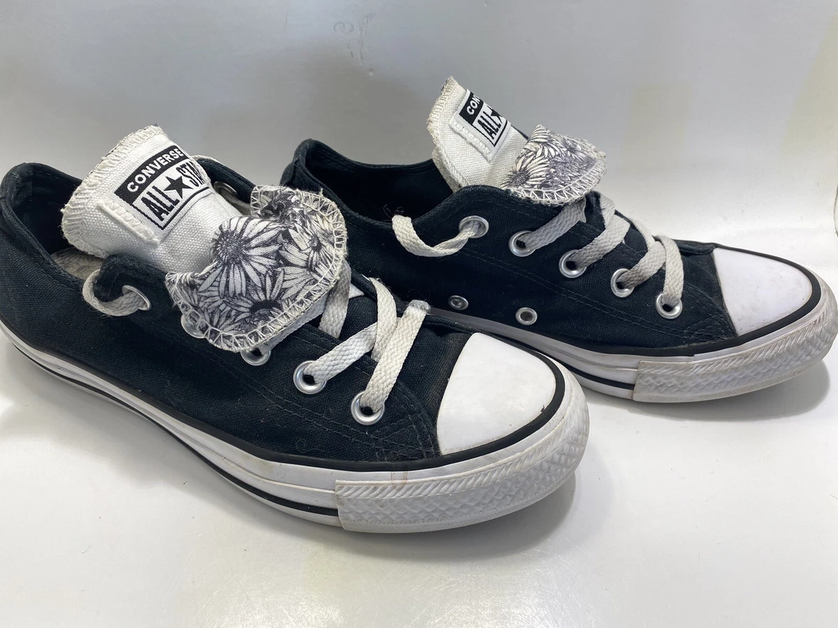 Converse All Star Langue marguerite noire blanche femme taille 6 ou fille tail