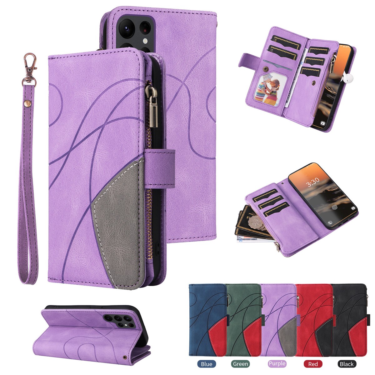 For Moto G Play/G Power 2021 Wallet Case,Leather Zipper Magnetic