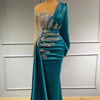 green emerald velvet dress Long Sleeve Satin Wrap Dress