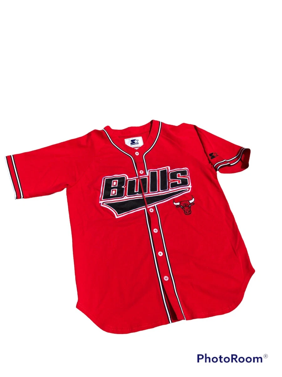 Vintage 90s Starter Chicago Bulls Baseball Jersey Size Large NBA JORDAN