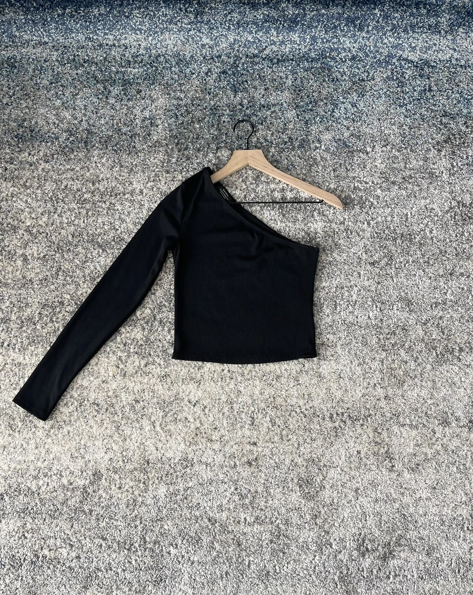 Bershka Women s Black Cropped One Shoulder Top Casual Slim Size