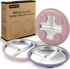 SPMKTQK 3Pack Stainless Steel Kids Plates, 8.1" Divided Kids Plate with Removabl