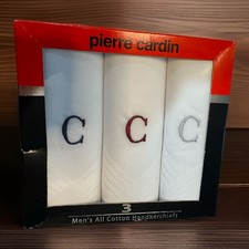 New Old Stock Boxed Set 3 Pierre Cardin Men's Monogrammed "C" Handkerchief's