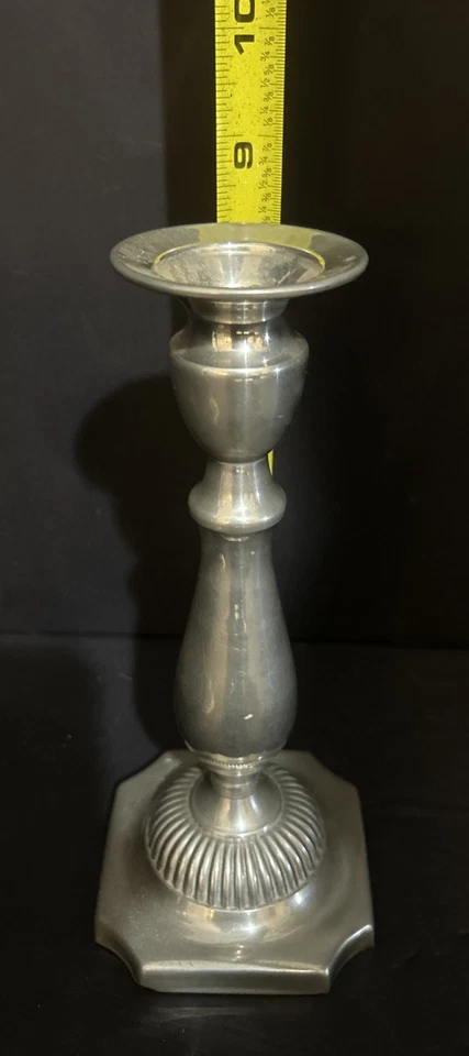 Par de candelabros vintage de peltre (juego de 2) 8,5" de alto plateado Foto 3 de 4