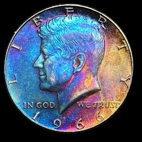Kennedy Half Dollar 1966 40% Silver Monster Rainbow Toning Uncirculated