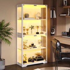BROTTAR 4-Tier Glass Display Case with Doors, 4-Tier Curio Cabinet with Lights