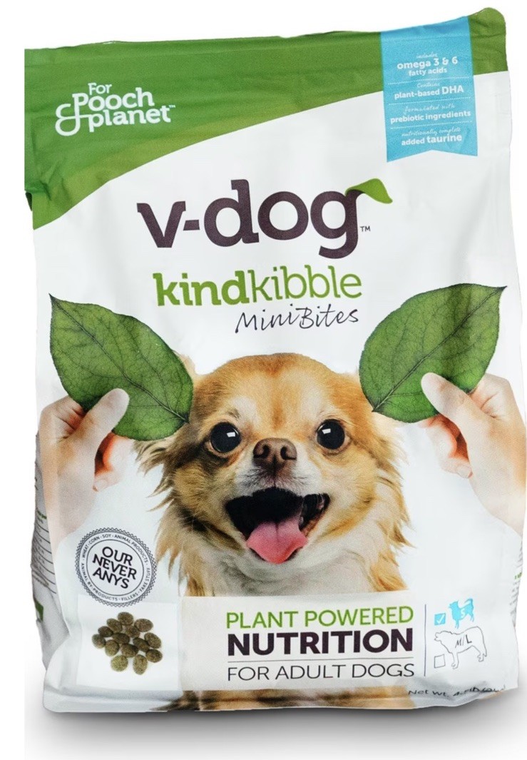 New, V-dog Vegan Mini Kibble Dry Dog Food, 4.5 LB, with Plan