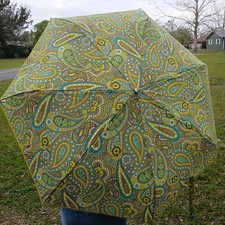 Vera Bradley Paisley Flower Umbrella Yellow Aqua Blue Grey Brown Floral