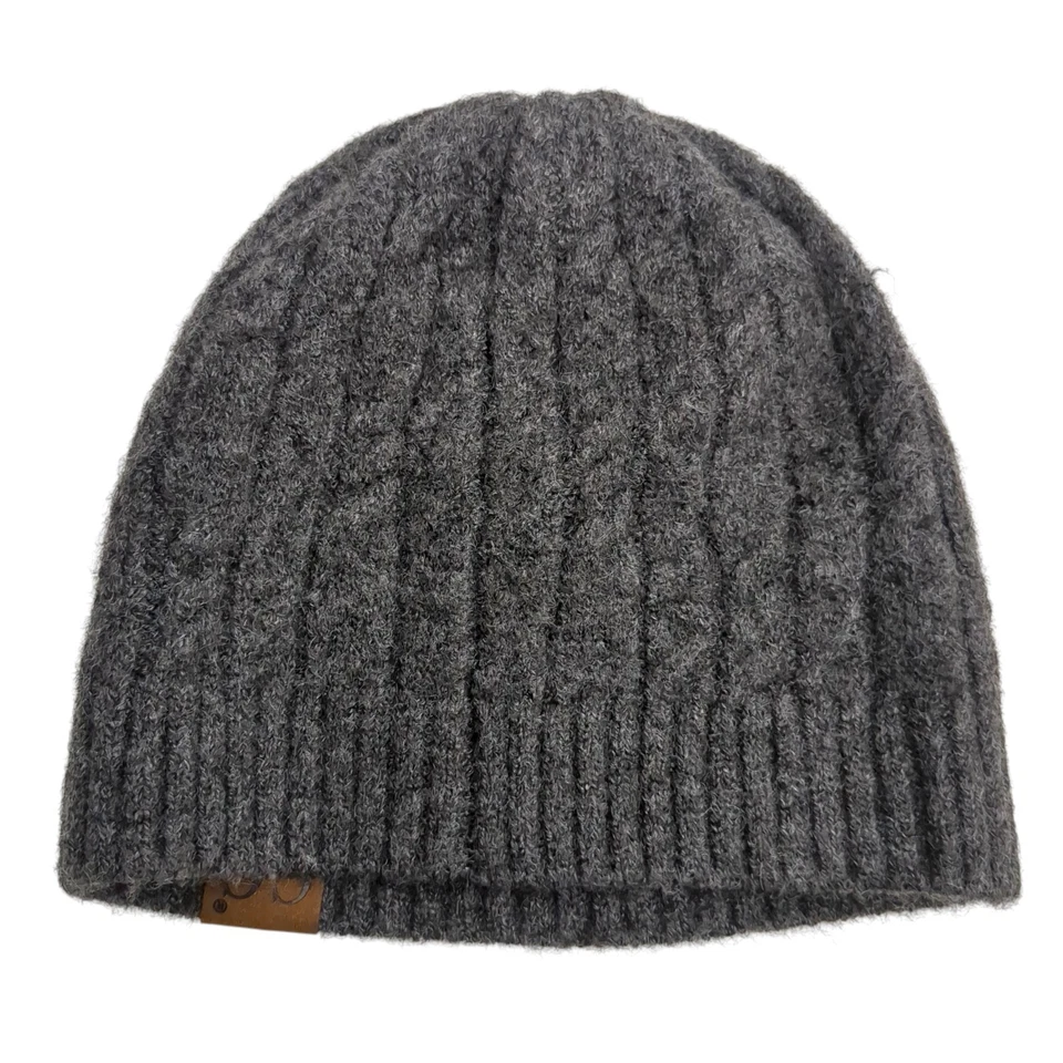 Coach Knit Beanie Hat B8320 Ribbed Knit Pull On Cap Gray Leather "CC" Tag SOFT - Image 2 of 4