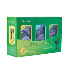 FULING 300 Combo Box Black Plastic Forks Spoons Knives Heavyweight Utensils...