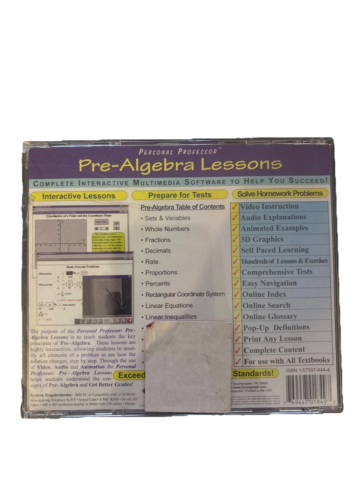Personal Professor : Algebra Multimedia Lessons (CD-ROM, 1997) BRAND NEW SEALED - Image 3 of 3