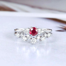 1.70 Ct Round Ruby Pink Diamond Bridal Wedding Ring Set 14K White Gold Finish