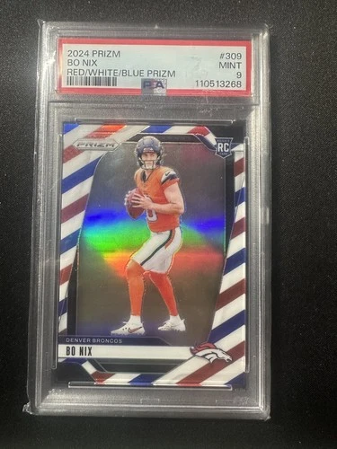 2024 Prizm Bo Nix (RC) Rookie Red White Blue Prizm PSA 9